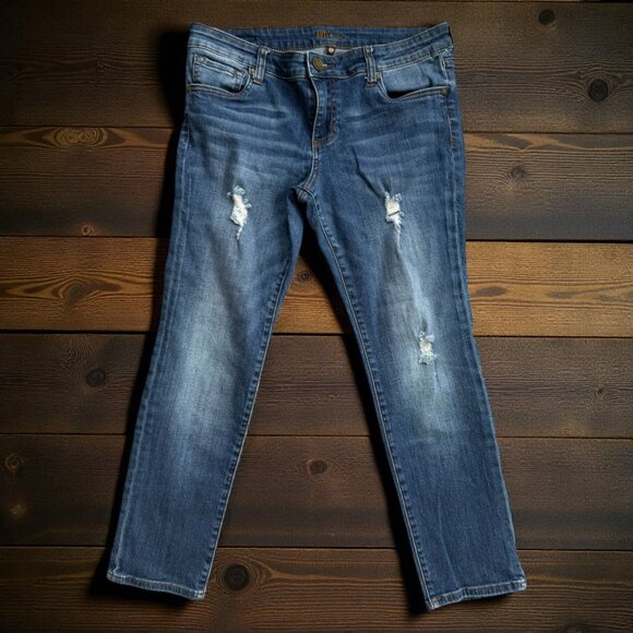 KUT FROM THE KLOTH  Blue Medium Wash Distressed Jeans Size 4P - Picture 1 of 8